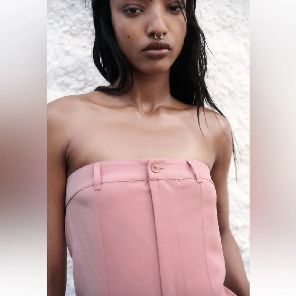 Zara STRAPLESS LINEN BLEND JUMPSUIT. Pale Pink. Size XS. New with Tags.